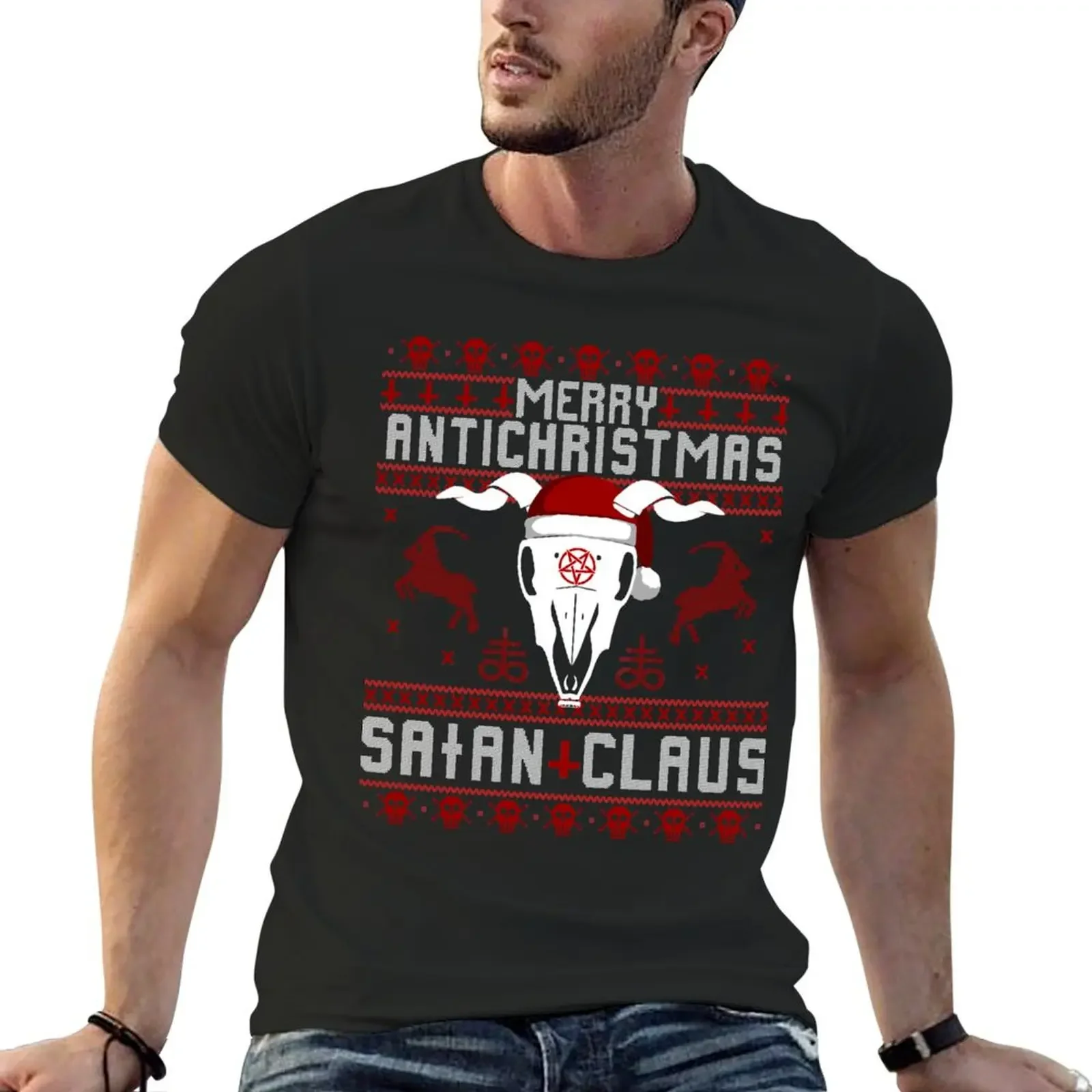 Merry Antichristmas - Satan Claus Ugly Christmas Sweater T-Shirt cheap stuff quick-drying anime t shirt men 100℅ cotton