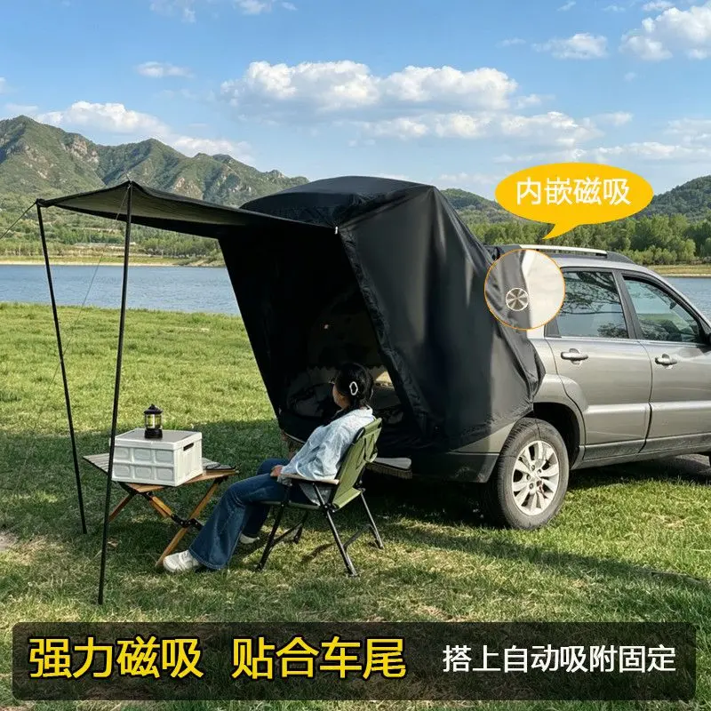 Tente de hayon SUVTailgate avec moustiquaire, revêtement noir, protection UV, imperméable, tente de coffre arrière de voiture universelle pour le camping en autonomie