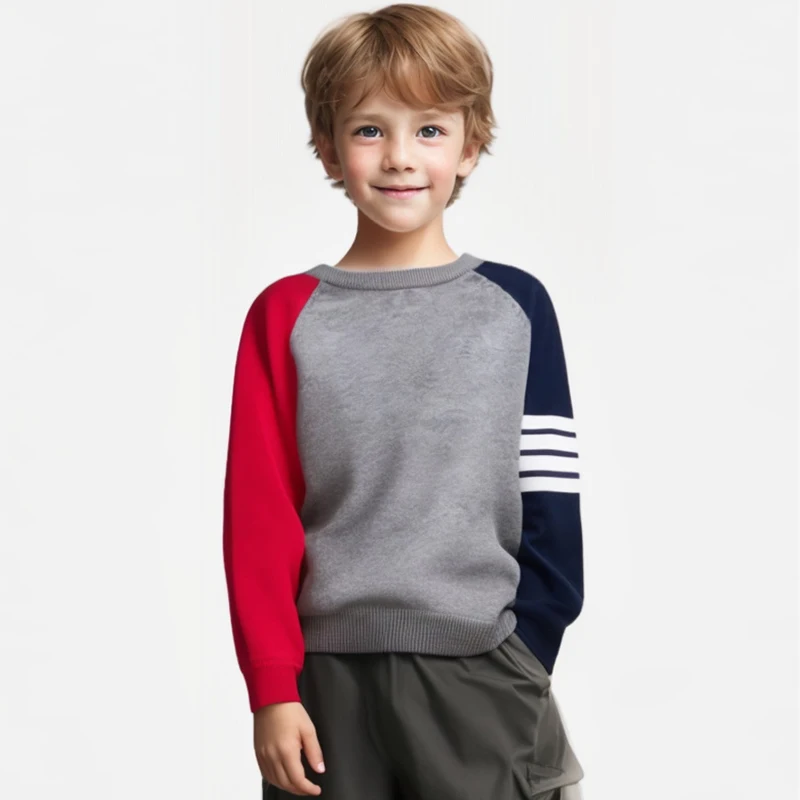 Pulôver de manga comprida camuflado infantil, suéteres masculinos, top de malha casual estampado em desenhos animados, roupas quentes para crianças,