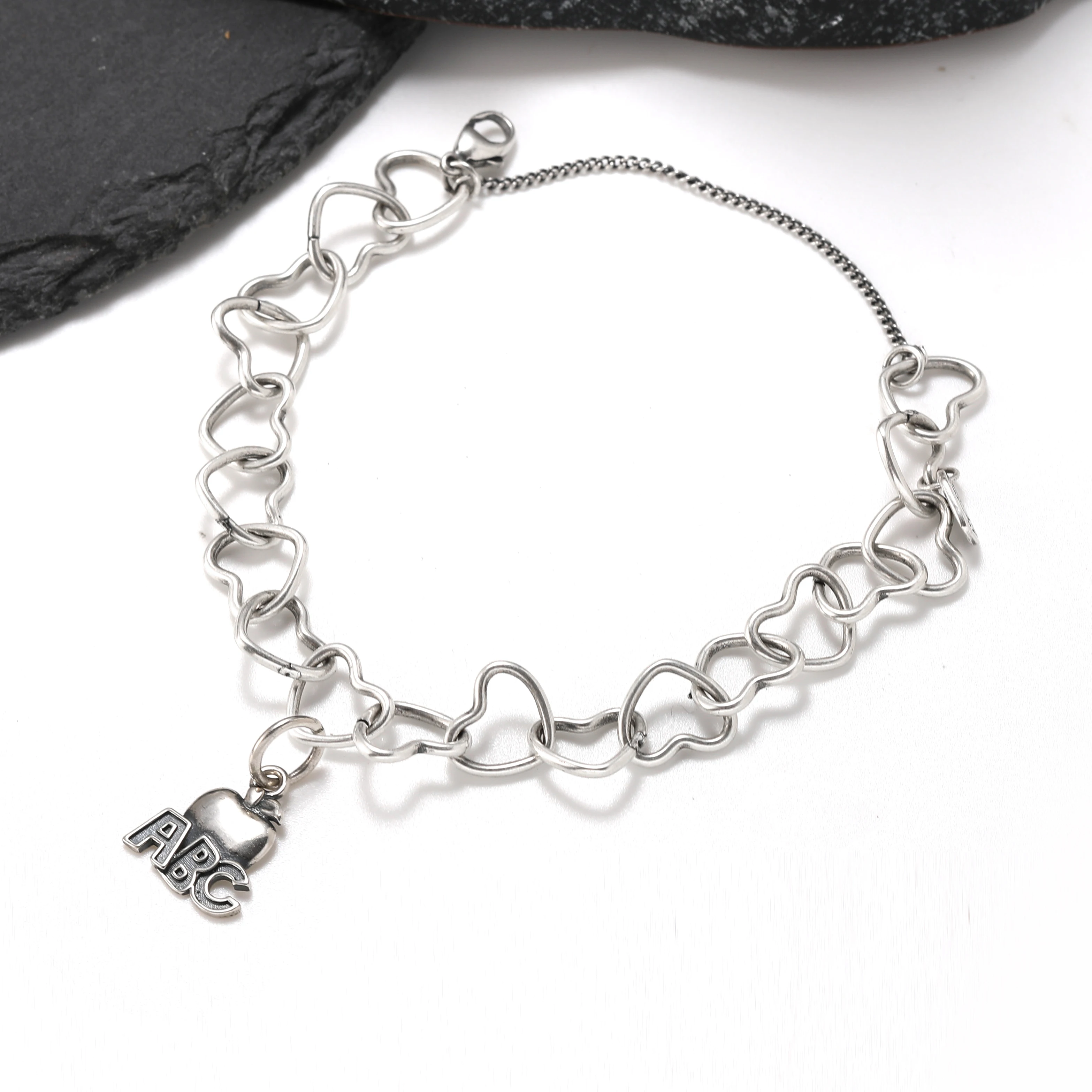 

Genuine 925 sterling silver Connected Hearts Charm Bracelet paired with "ABC" Apple pendant