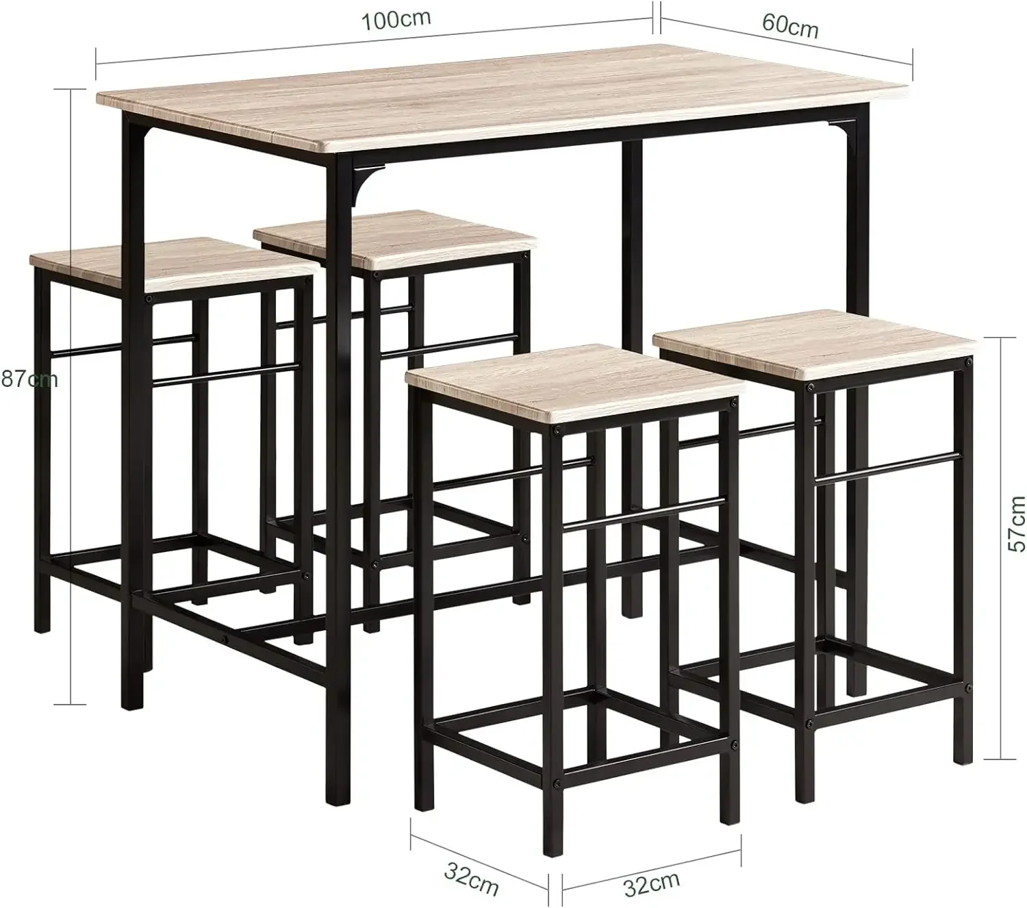 Bar-Set-1 Steht isch und 4 Hocker, Haus küche Frühstücks bar Set Möbel Ess Set-OGT11 (natürlich)