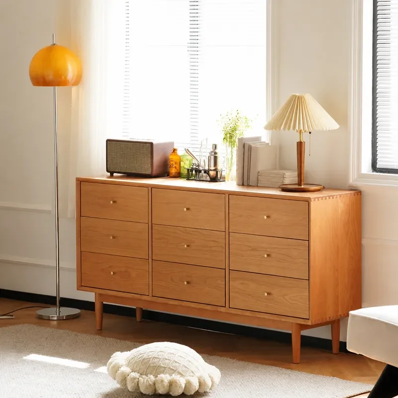 Nordic Style 9 Drawer Chest Solid Wood Bedroom Storage Cabinet Simple Modern Japanese Living Room Porch Locker Household