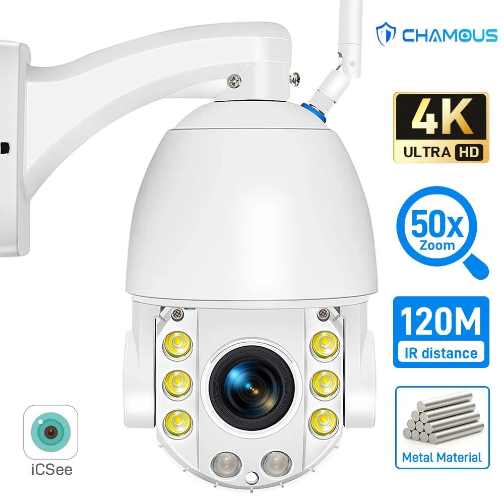 

8MP WiFi Camera Outdoor 50X Zoom PTZ Cameras Metal Shell 120M IR Distance Security Protection Video Surveillance Webcam iCSee