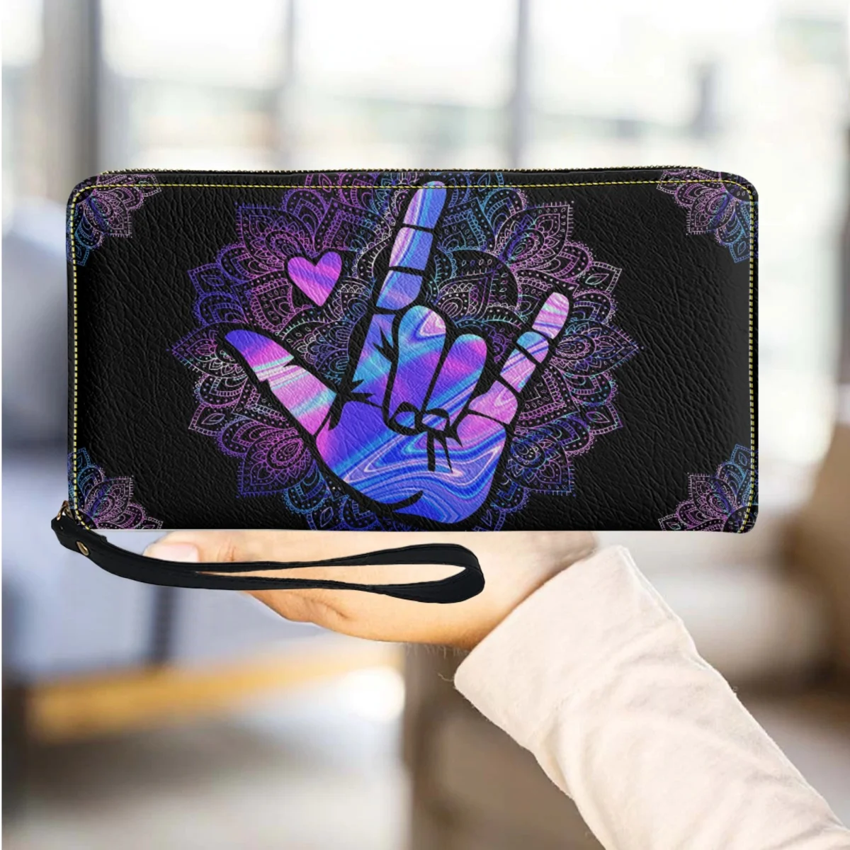 

Express Love Gesture Pattern Women's Purse Luxury Leather Girls Wallets Multifunction Card Holder Clutch Female Handbags 2023