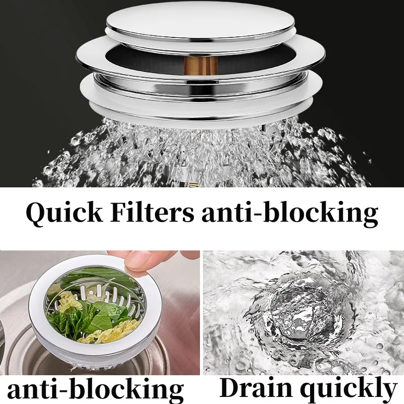 Press Bounce Basin Pop-up Drain Filter Bathroom Shower Sink Filter Plug Wash Basin Hair Sink Strainer Kitchen Bathtub Stopper