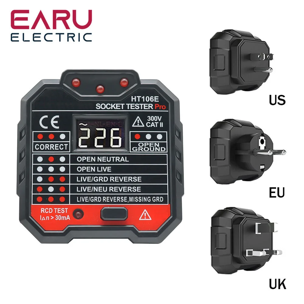 Reino Unido da ue Eua Ht106b Ht106d Ht106e Soquete Tester Teste de Tensão Soquete Detector ue Reino Unido Plug Zero Linha Plug Terra Polaridade Verificação Fase