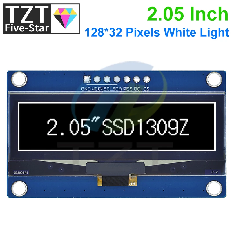 

TZT 2.05 Inch OLED Display 128*32 LCD Module White Colour SSD1309 Controller Support Interface SPI/IIC For Arduino