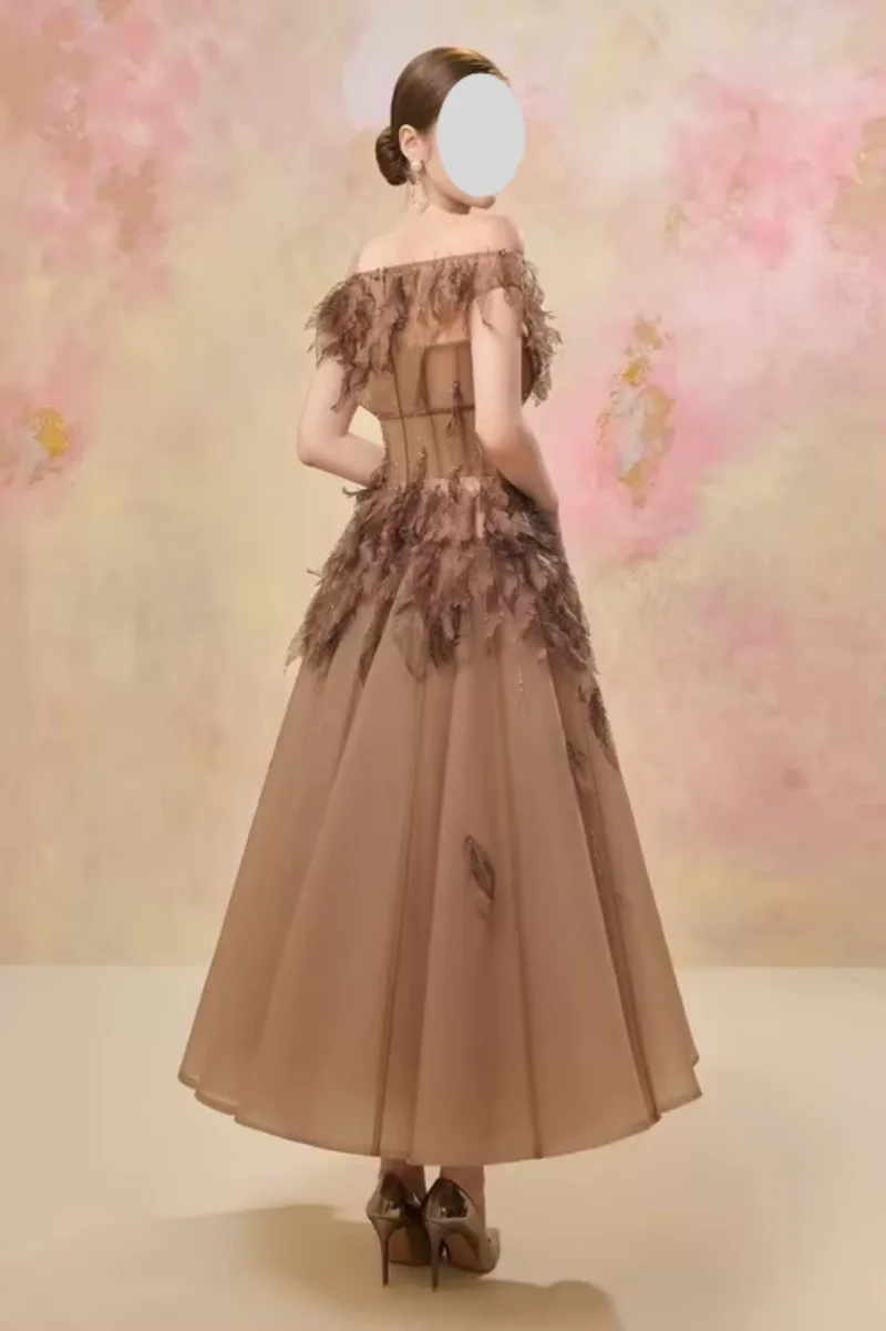 Adore Off The Shoulder A Line Feather Sharon Saudi Customized Luxurious For Women Evening Dresses Ankle Length Gown Prom Dresses