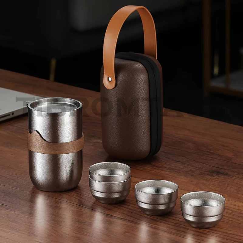 Pure Titanium Traveling Tea Set Portable Outdoor One Pot Four Cups High-end Expresso Cup Gift Set