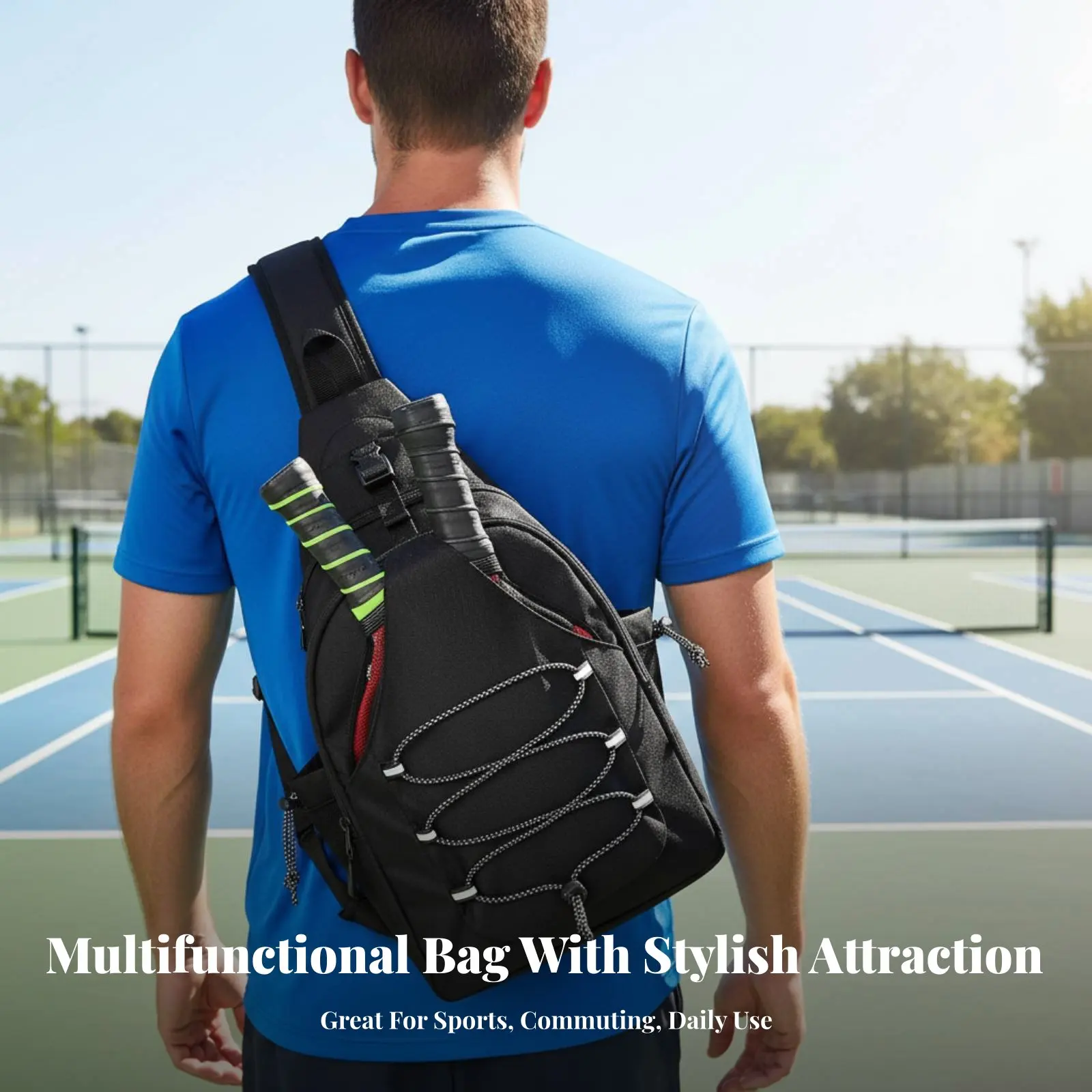 

Pickleball Bag Multi-Pocket Design Pickleball Paddle Backpack Crossbody Racket Holder Sturdy Oxford Cloth for Common Outings