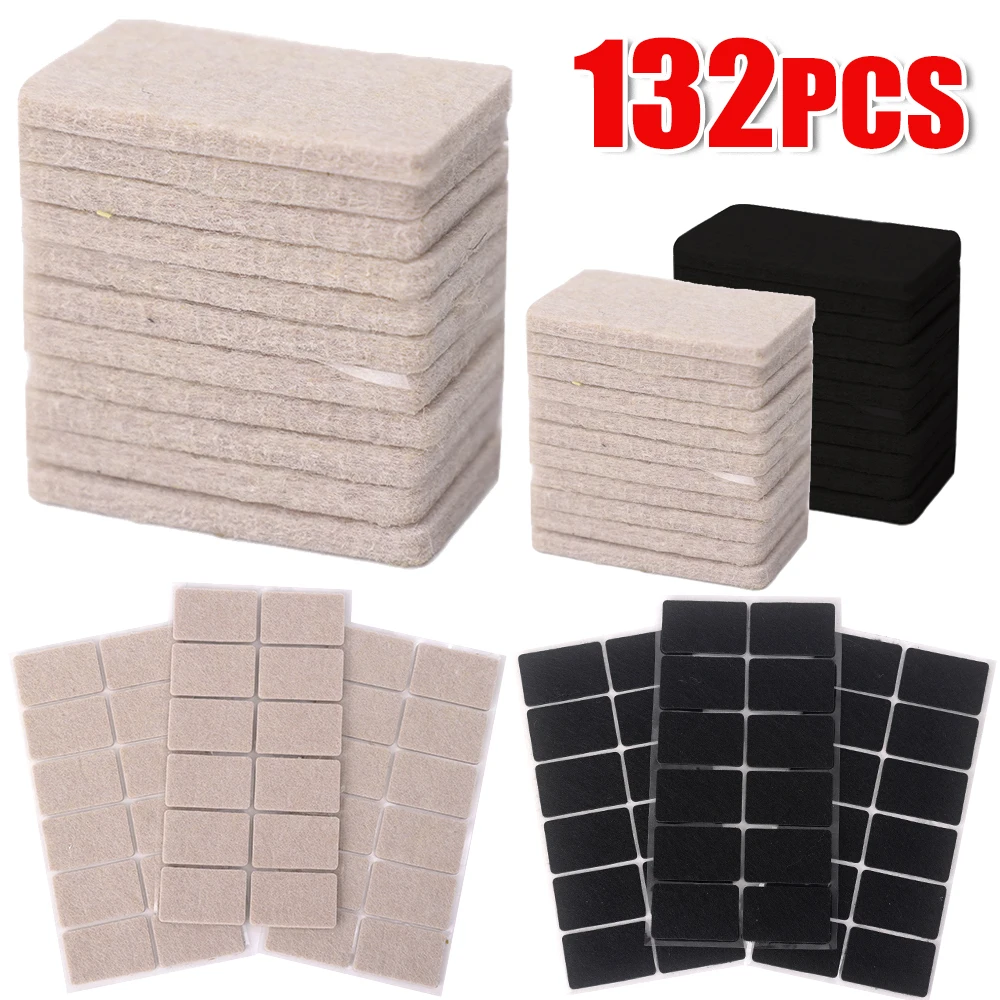 12/132Pcs Felt Chair Leg Pads Floor Protector Self Adhesive Furniture Rectangle Mute Bumper Pads Home Table Leg Anti Scratch Mat