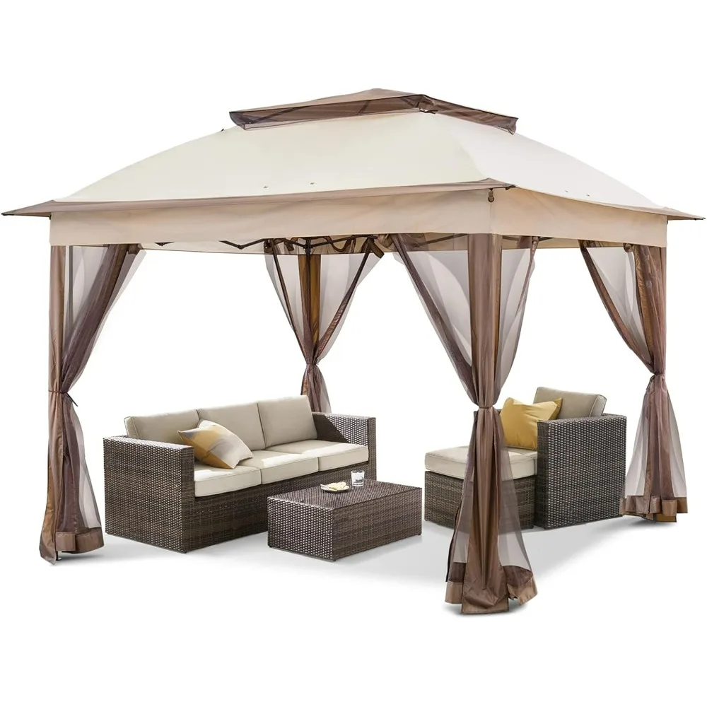 11x11 Pop Up Instant Gazebo Tent with Mosquito Netting Outdoor Canopy Shelter with 121 Square Feet of Shade (Beige) Pergola