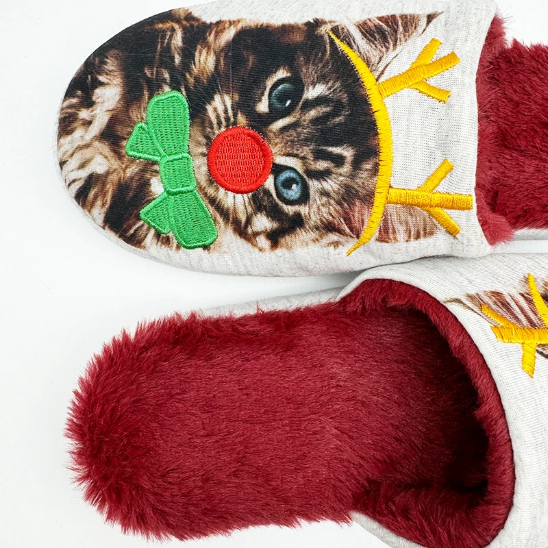 Highland Cow Christmas Cat pantofole in peluche moda donna Cute Animal Home Cotton Shoes House Fluffy Slipper for Adults Gifts