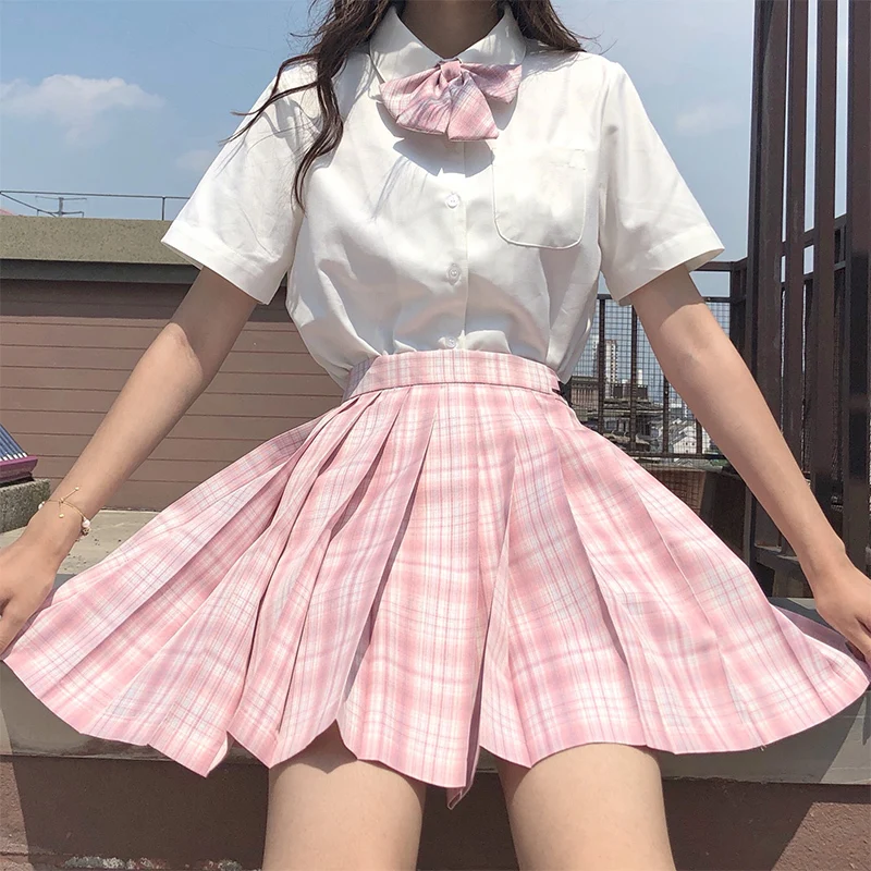 Mini Skirts Womens 2023 Summer Japanese School Pleated Skirts High Waist Kawaii Cute Pink Plaid Skirt Uniform Harajuku Jupe