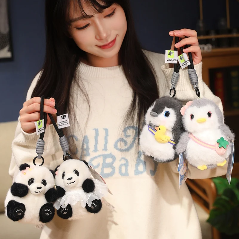 LLavero de peluche Kawaii, serie de juguetes, vestido de novia gigante, Panda, lindos animales de peluche, perro famoso, Mini muñeco de pingüino para niñas, regalos