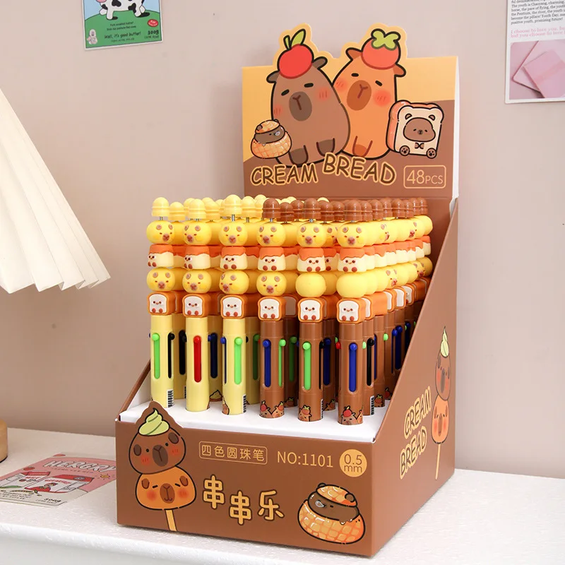 

24pcs/lot Cartoon Capybara DIY Ballpoint Pen Cute Animal 4 Colors Ball Pens School Office Writing Supplies Stationery