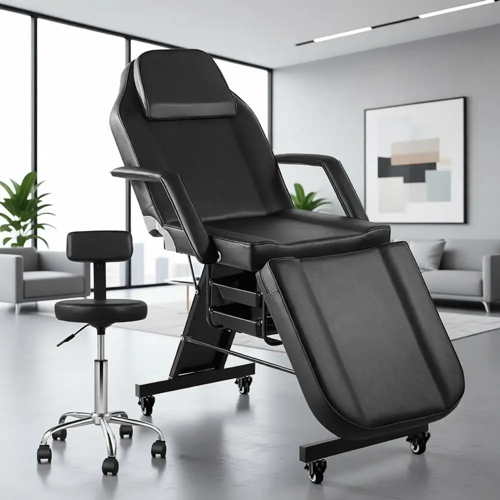 

Adjustable Salon Chair with Swivel Wheels, Tattoo Chair, or Beauty Spa Bed with Removable Rest for Clients and Professionals