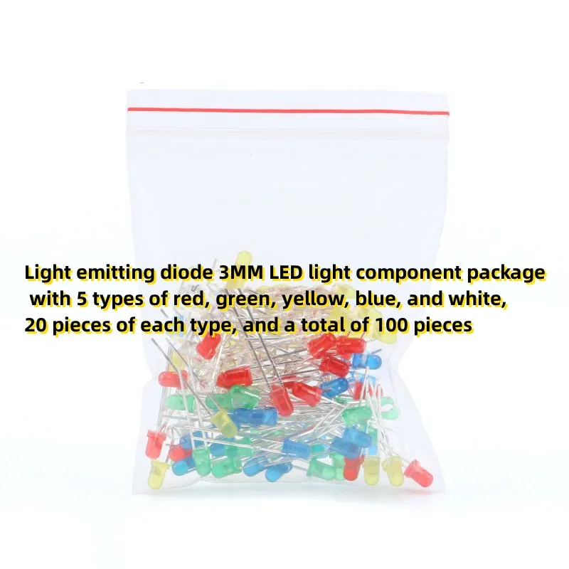 Light emitting diode 3MM LED light element package with 5 types of red, green, yellow, blue, and white, each with 20 pieces