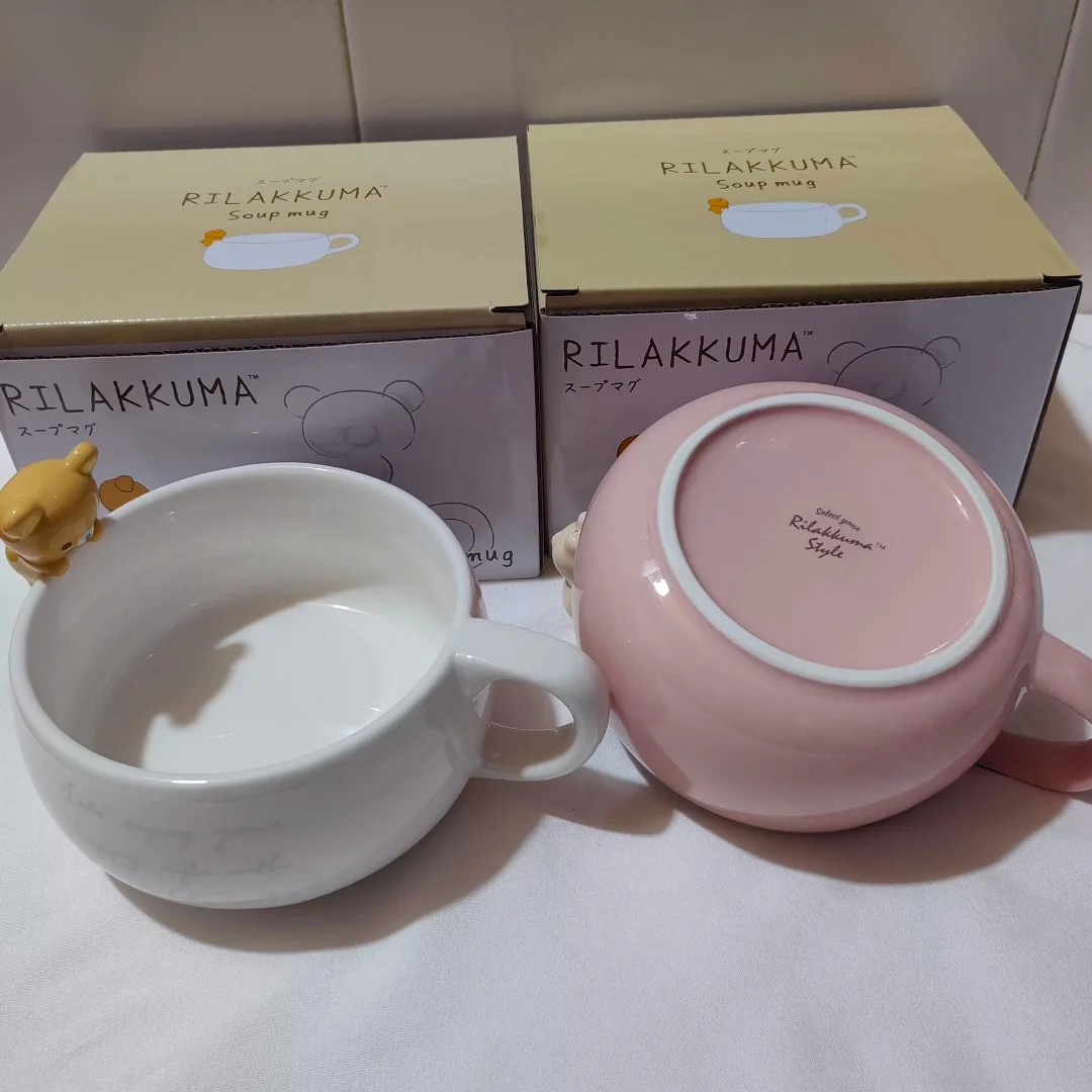 

New Japanese Ceramic Cups Lovely Rilakkuma Large-Capacity Oatmeal Cups Household Tableware Breakfast Cups Soup Bowls Present