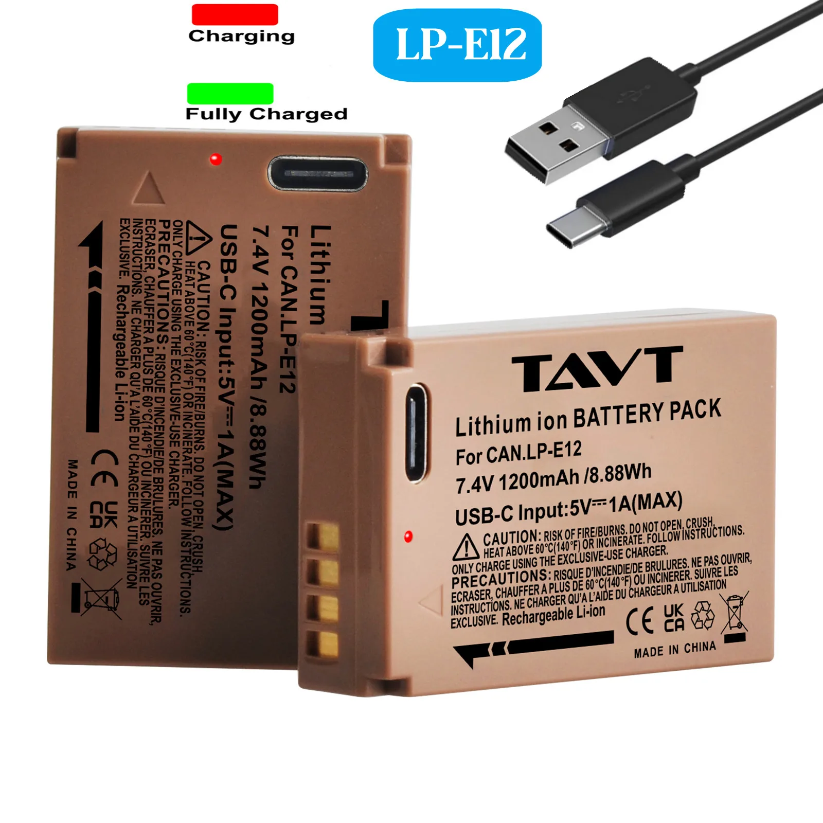 TAVT New LP-E12 LPE12 LP E12 Battery with Type-C Charging Input for Canon SX70 HS Rebel SL1 EOS M M2 M10 M50 M100 100D
