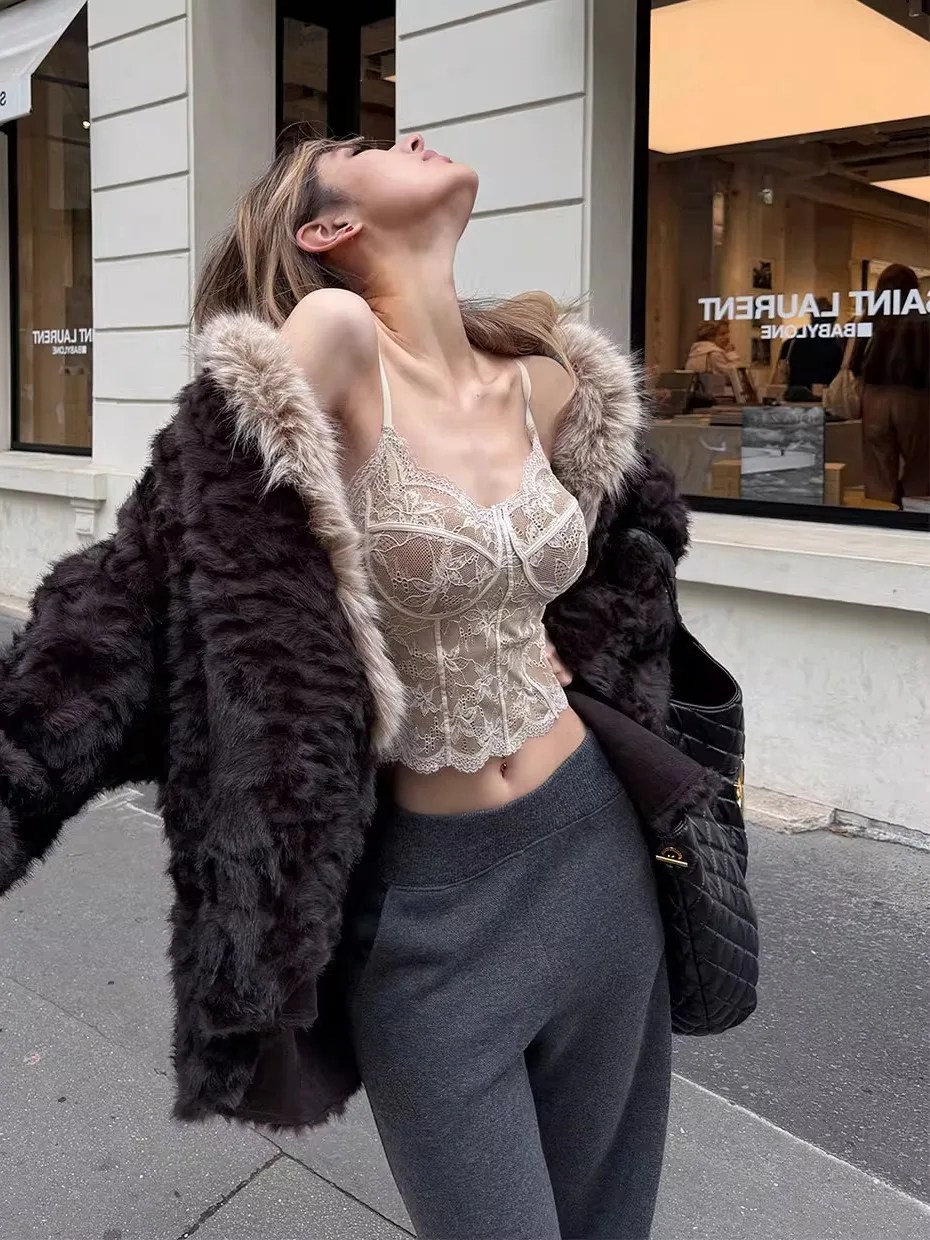 French Style Lace Fishbone Underwear Tank Top Women's Autumn Winter Warm Pure Desire Spicy Base Layer Shirt Inner Wear