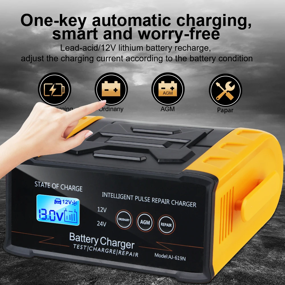 Pulse Repair Battery Charging LED Display 12V 24V 300W Motorcycle SUV Truck Multifunctional Smart Car Battery Charger High Power