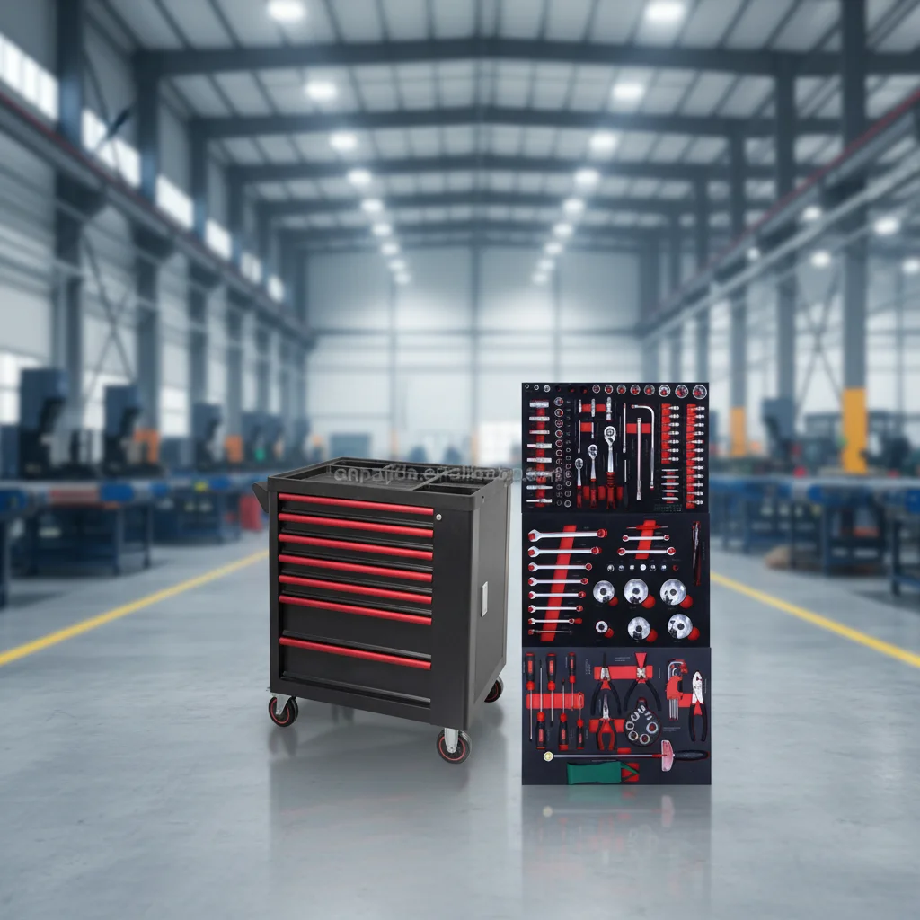 

Industrial Rolling 7 Drawer Trolley Storage Cabinet 158Pcs EVA Garage Set Customizable Cabinet Cart