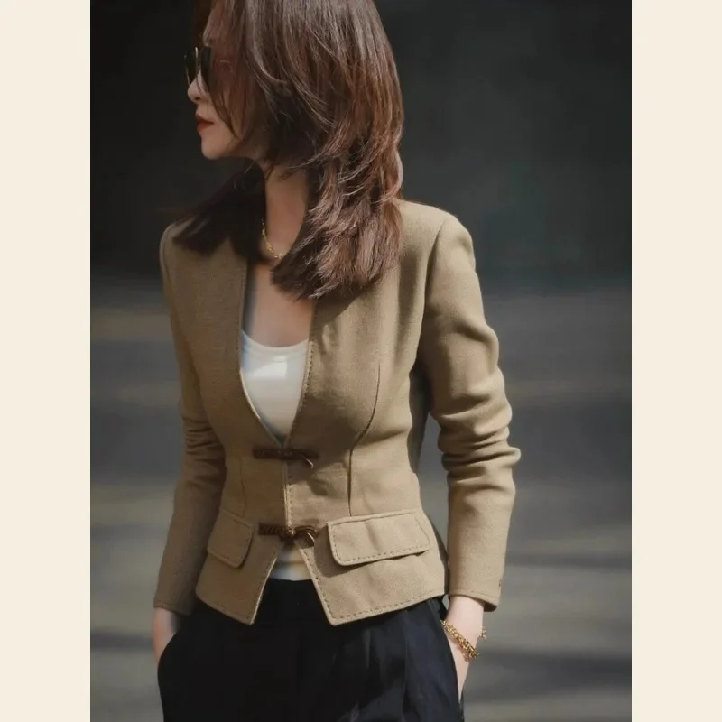 New Outerwears Women's Jacket High-grade Single-breasted Loose  Jacket Light Ripe Early Autumn Beautiful Brown Short Coat Woman