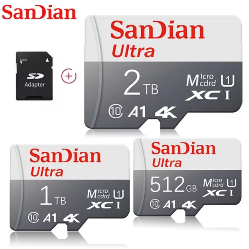 Kartu SD mikro TF kecepatan tinggi, kartu memori Flash TF 512GB 256GB 128GB 64GB, perekam berkendara dengan adaptor