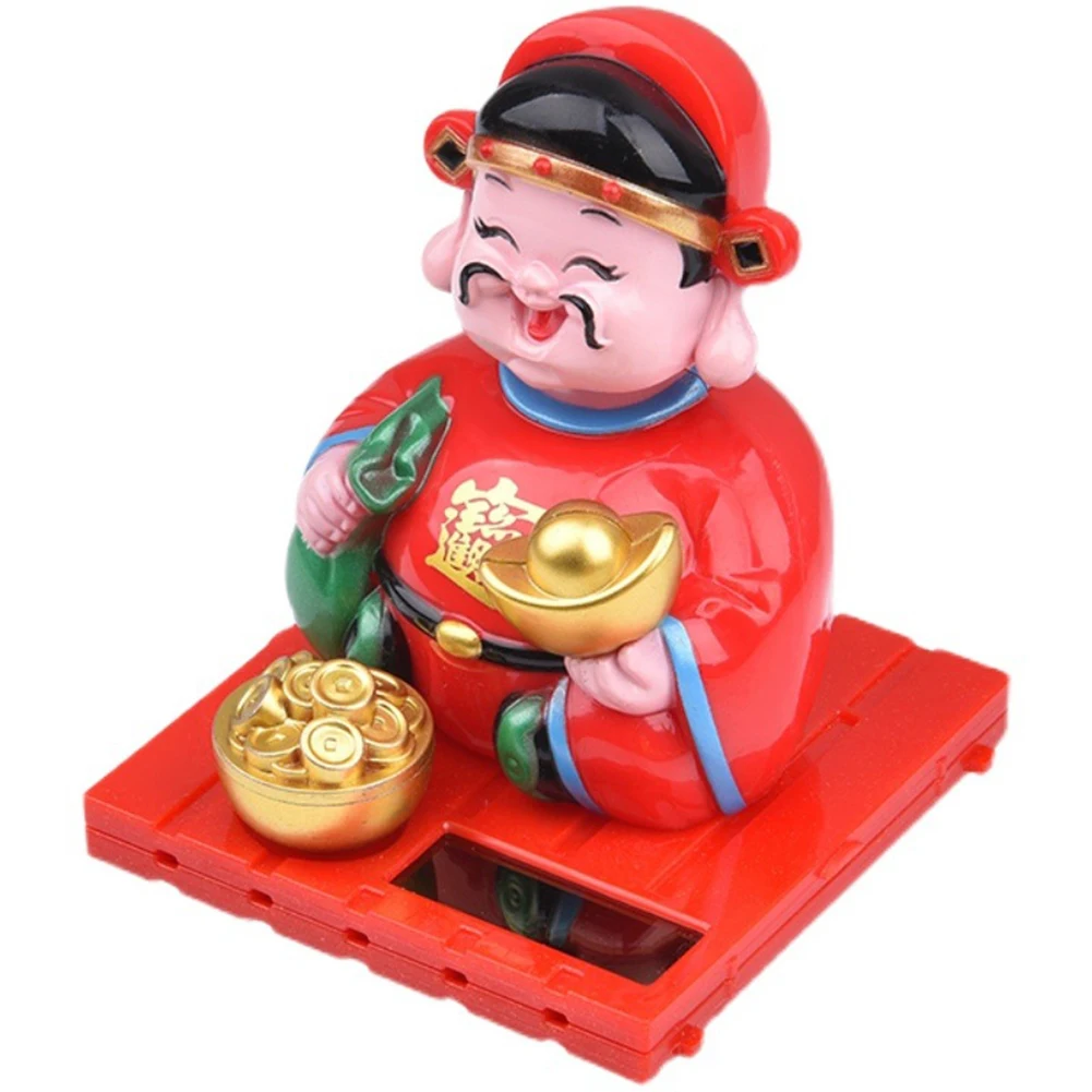 Solar Nodding God of Wealth Figurine Decorative Feng Shui Ornament for Positive Energy in Your Home or Vehicle