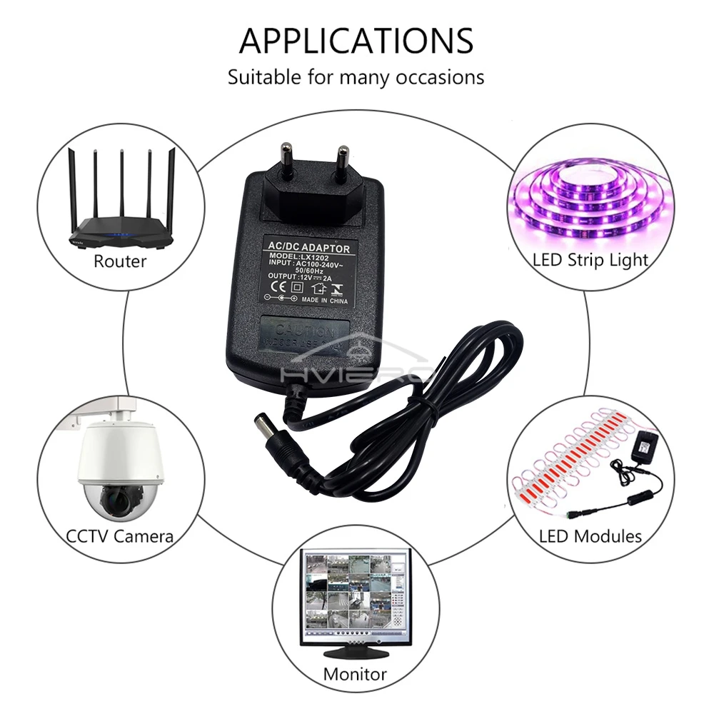 DC 12V 2A LED Power Supply Charger Transformer Adapter AC 110V 240V EU US Plug for 3528 2835 5050 3014 Strip Light Large Current