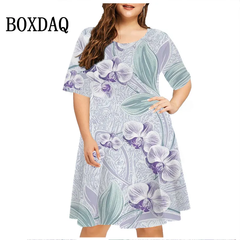 2024 neue Sommerkleider Frauen Pflanze Blume lose Vintage Kleid lässig Kurzarm Print Mini kleid übergroße weibliche Sommerkleid