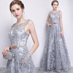 Banquet Evening Dress, 2024 New Silver Palace Style, Round Neck Slim Fit, Slimming Dress, Long Host Business Dress