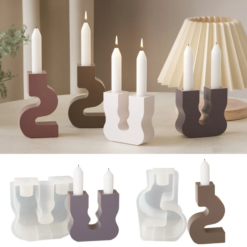 DIY Candlestick Silicone Mold U-shaped S-shaped Wavy Candle Holder Gypsum Epoxy Resin Molds Aromatherapy Base Home Decor Tools