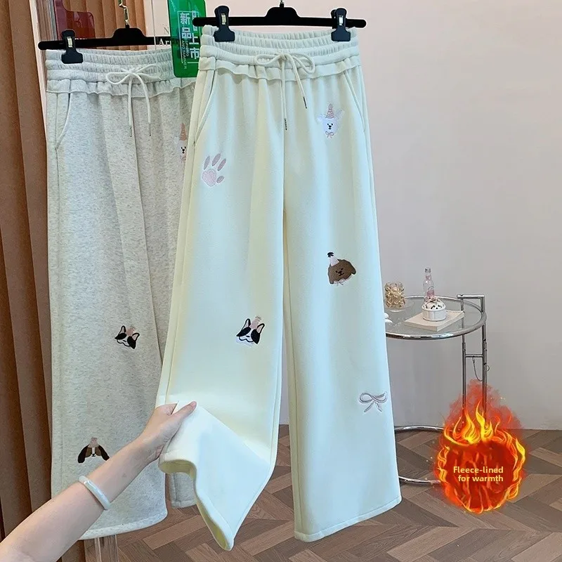 المرأة الخريف الشتاء Fce اصطف السراويل واسعة الساق عارضة فضفاض التخسيس الرياضة Sweatpants السراويل الطويلة الكرتون التطريز