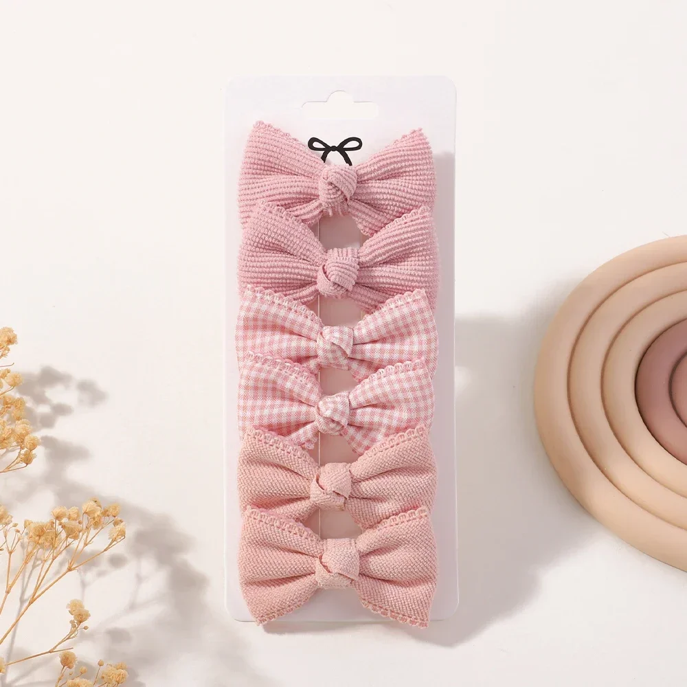 

6pcs/set Solid Color Sweet Cotton Plaid Hair Bows Clip for Baby Girls New Handmade Bowknot Hairpins Headwear Hair Accessories