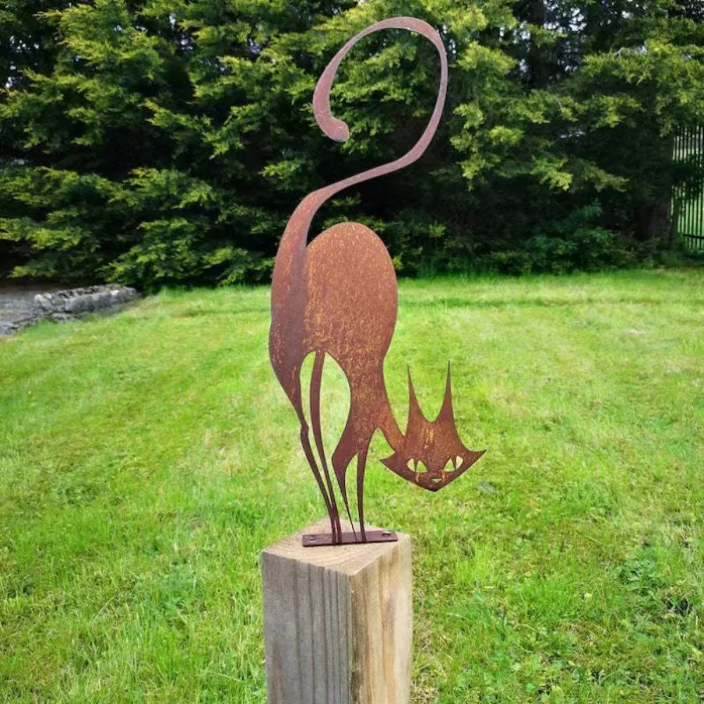 Adorable Rusty Series Cat Fence Decoration Silhouette Art Wall Art Halloween Ornaments Metal Garden Statue