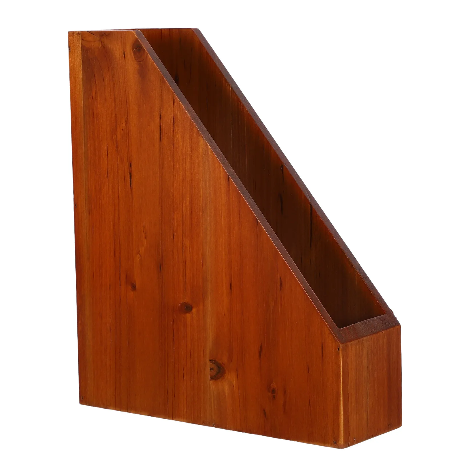 Wooden Magazine File Holder Brown Rustic Desktop Shelf Organizer Sturdy Book Document Sorter Office Bookshelf Organizer Paper