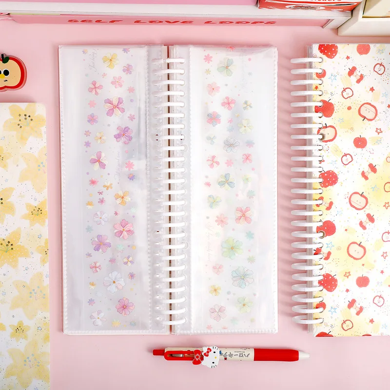 60 Pages PP Journal Material Storage Book, Shallow Fruit Flower Loose‑leaf Album for Stickers Tape Collection
