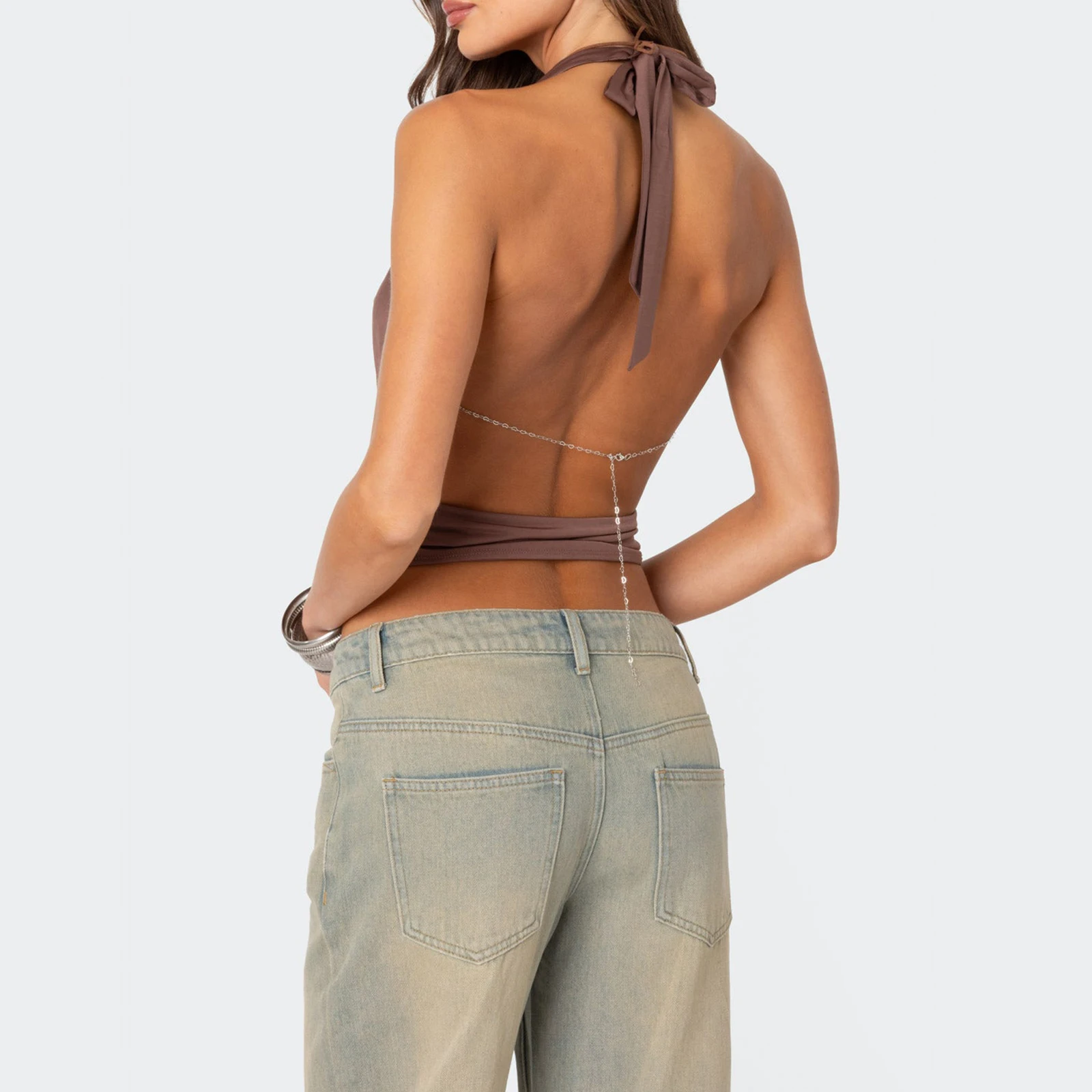 

Women Sexy Y2K Halter Tank Tops Sexy Cowl Neck Sleeveless Backless Open Back Crop Top 90s Retro Deep V Neck Cami Vests 2025