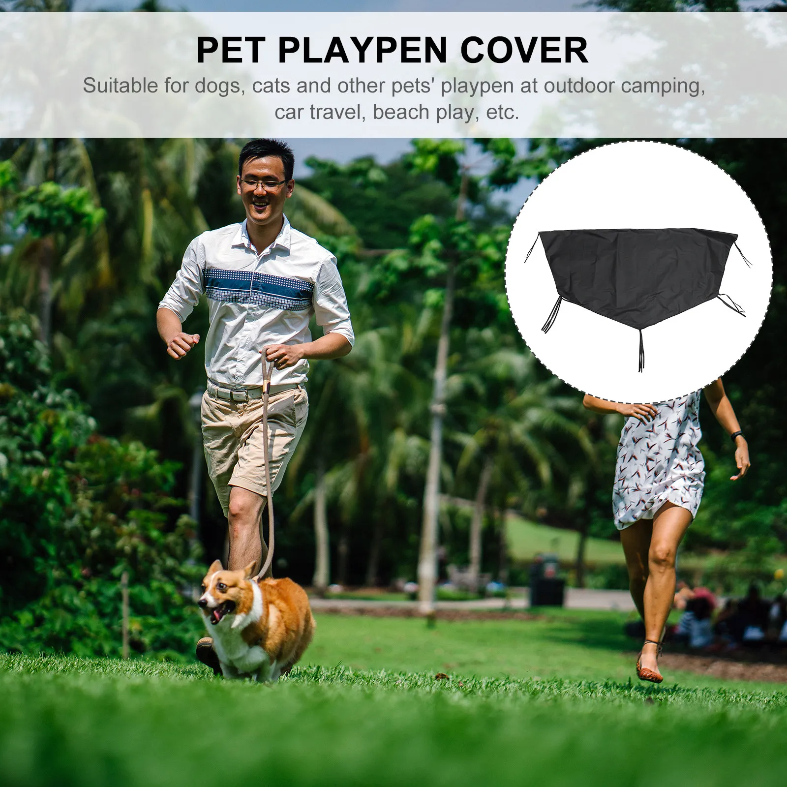 屋外用犬用プレイヤードカバー 210Dオックスフォード布 防水・日除け 強力ペット囲い キャンプ・旅行・ビーチ用トップ