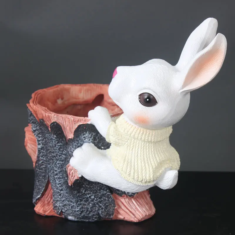 Cute Peter Rabbit Flower Pot Sculpture Resin Bunny Crafts  Micro Landscape Flowers Plant  Pot Container Decor