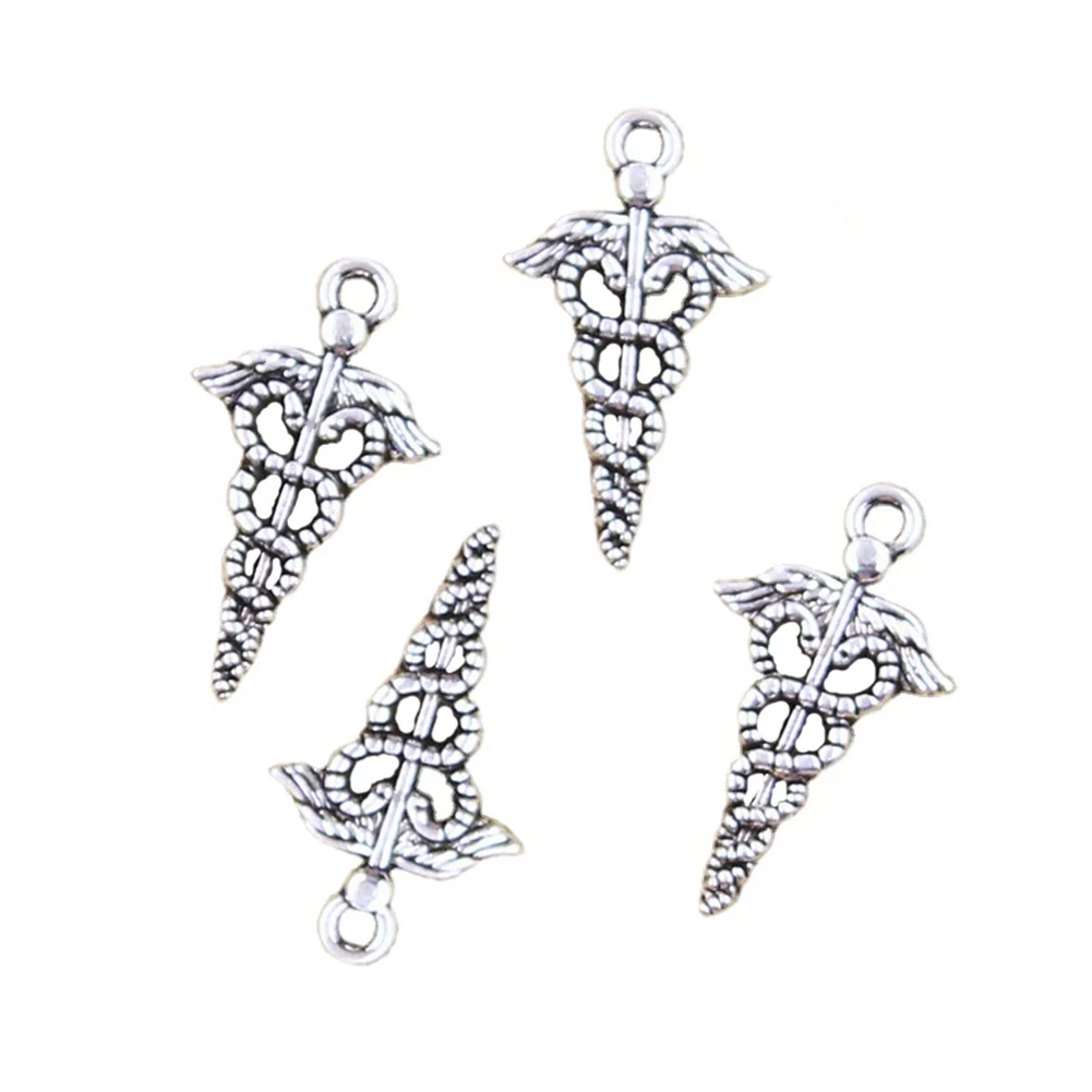 15pcs Charms Caduceus Medical Symbol 25x14mm Antique Silver Color Pendants Making DIY Handmade Tibetan Finding Jewelry