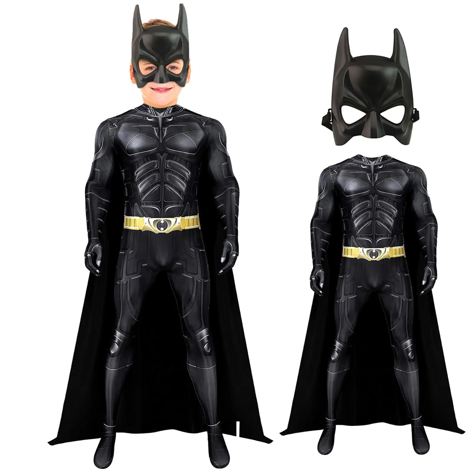 

Superhero Bat Costume Boys Girls Black Knight Jumpsuit Cape Bat Mask Halloween Costume Cospaly Props