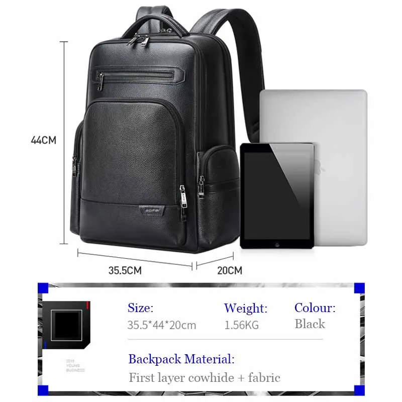 BOPAI Genuine Leather Men’s Backpack Business Commuter Shoulder Bag 15.6 Inch Laptop Backpacks USB Charging Travel School Bag