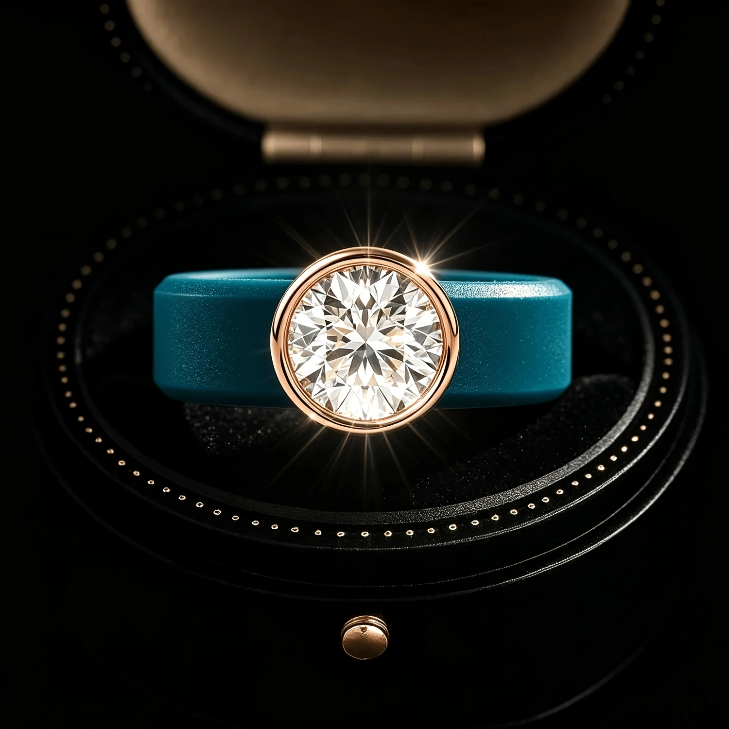 1pc 14K Gold-Plated Ladies' Ring; Minimalist Style Round Cut CZ Blue Silicone Ring; It Is Very Suitable for Daily Wear