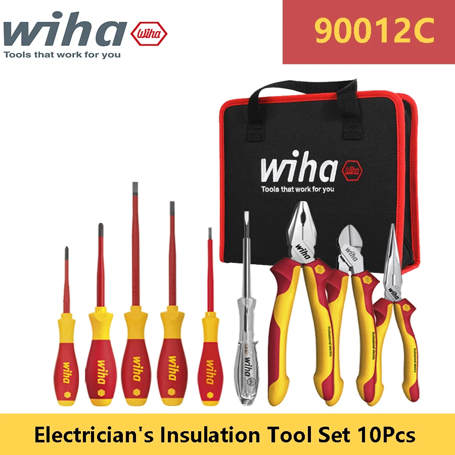 

WIHA 90012C Electrician's Insulation Tool Set with Insulated Pliers Set & Screwdriver Set & Electrical Test Pen Black Tool Bag
