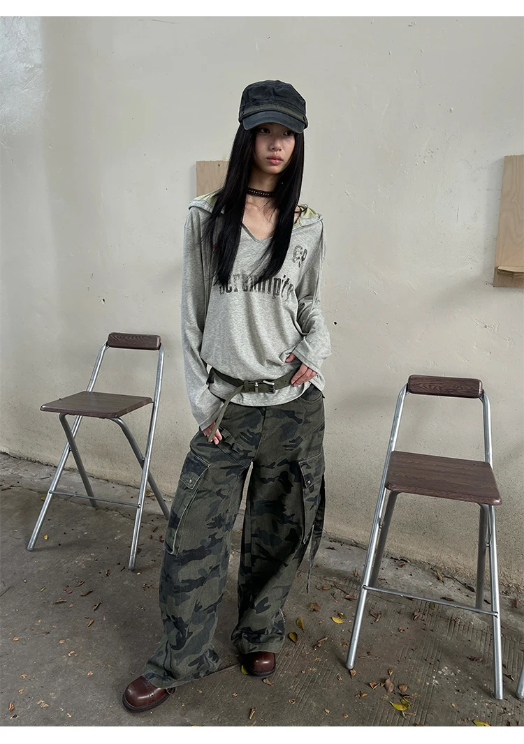 Genayooa Vintage Grafik Tops Damen Langarm Y2k Japanisches T-Shirt mit Kapuze Streetwear American Retro Grunge Tops E-Girls – Detail 12