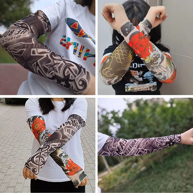 8 Peças de Mangas Protetoras de Tatuagem Estilosas Unissex para Verão, Proteção Solar, Decoração de Festa, Mangas Estampadas para Esportes ao Ar Livre e Ciclismo