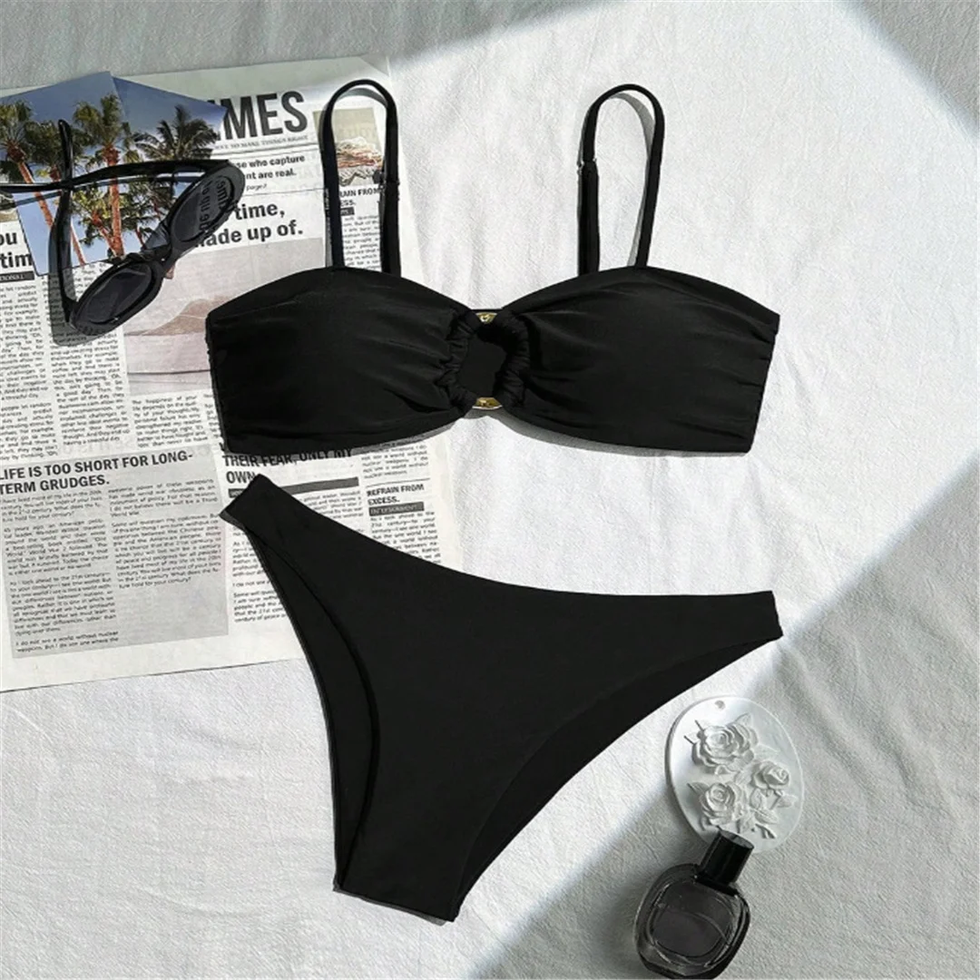 XS - L Metallring, mittelhoher Bund, brasilianischer Bikini, Damen-Badeanzug, zweiteiliges Bikini-Set, Damen-Badebekleidung, Badeanzug, Badebekleidung, Schwimmanzug V6790 – Detail 6